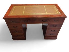 A reproduction Cherry wood twin pedestal desk