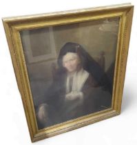 Pastel portrait study of a nun, unsigned, in a 19t