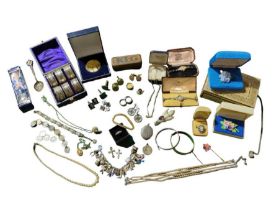 A collection of costume jewellery, silver and watc