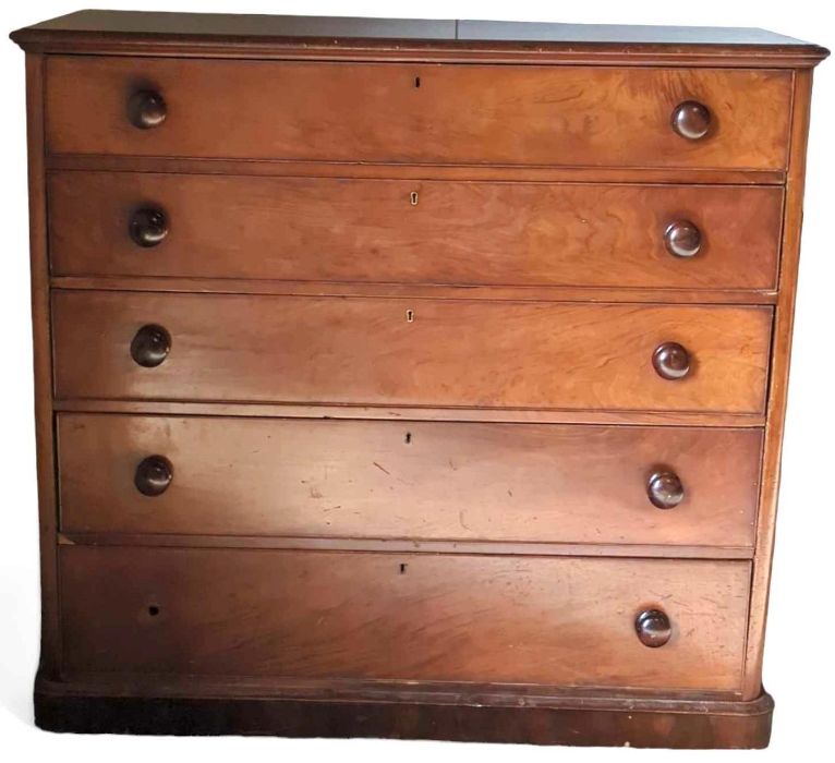 Victorian flame mahogany chest of drawers, 123cm,