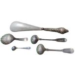 A George III silver caddy spoon, three silver must