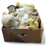A box of vintage plush playworn toys and teddies