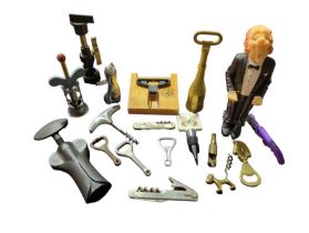 A quantity of novelty corkscrews and related item