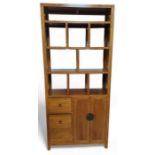 Chinese style hardwood etagere, with cupboards bel