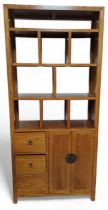 Chinese style hardwood etagere, with cupboards bel