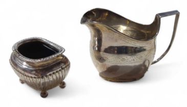 George III silver cream jug, and a silver salt (6.