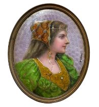 A continental portrait miniature of a lady in a gr