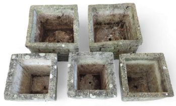 Five reconstituted stone square pots