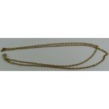 A fine oval belcher link chain, marked '15ct', 68c