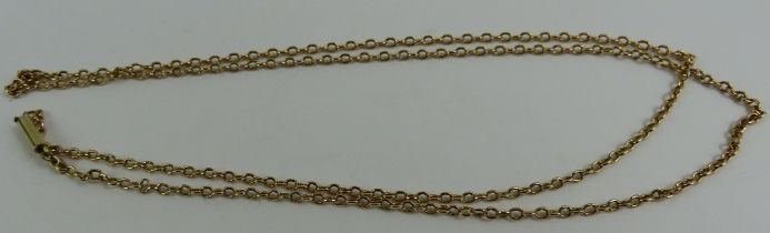 A fine oval belcher link chain, marked '15ct', 68c