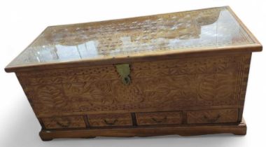 An eastern camphorwood carved chest 127x57cm