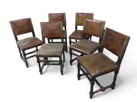 Set of six Victorian oak and leather studded dinin