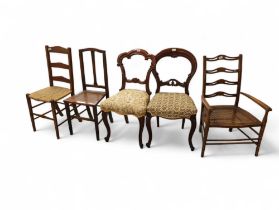 Five various 19th century and later dining chairs