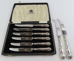 Cased set of six silver handled Kings pattern frui
