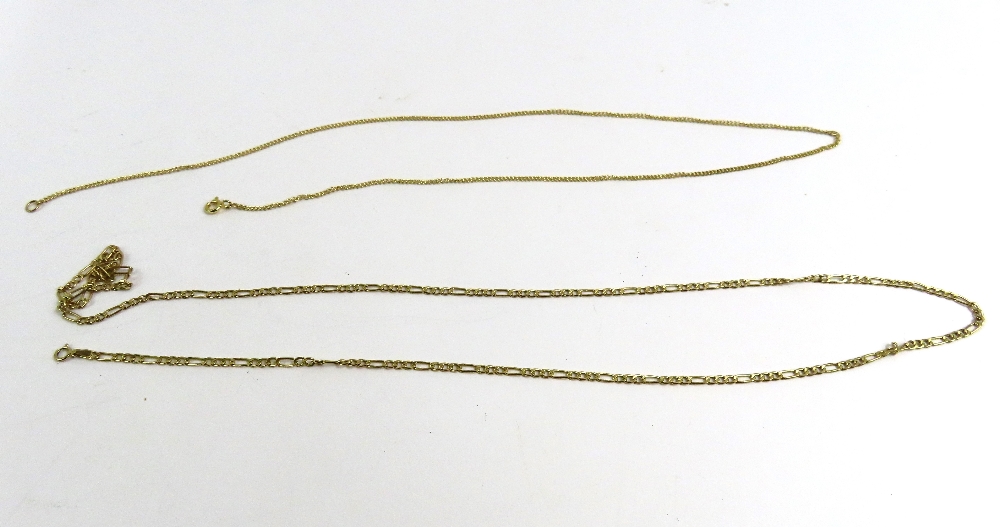 A 9ct gold figaro link chain, 61cm long, together