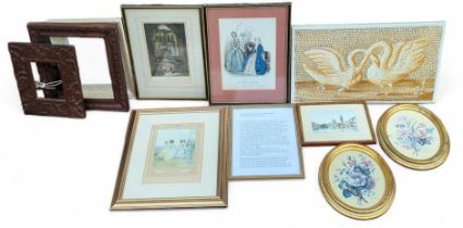 Two carved oak picture frames, and a collection of