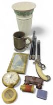 Wedgwood Queens ware vase, pewter mug and other items