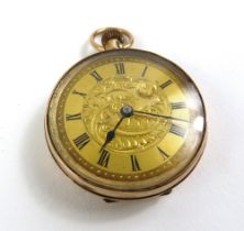 A 9ct gold open face pocket watch, the gilt dial w