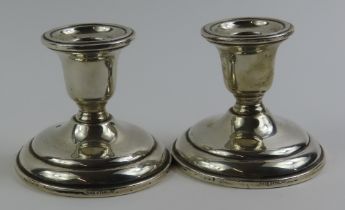 Pair of Sterling silver squat candlesticks (filled