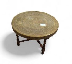 Early 20th century brass topped Benares table 59cm x 40cm