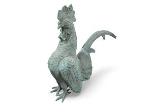 A bronzed patinated cockerel, 36cm high