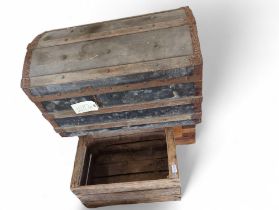 A sailors domed top trunk, one other and a vintage