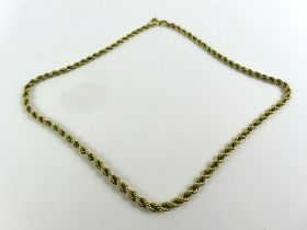 A 9ct gold twisted rope chain, 45.5cm long, 9.2g g