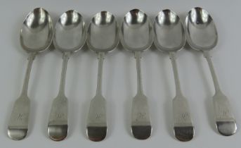 Set of six silver fiddle pattern dessert spoons