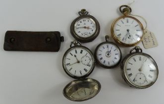 A Waltham gold plated pocket watch, three silver p