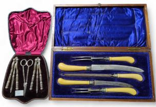 Victorian cased carving set, and a late 19th centu