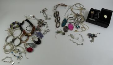 A collection of modern silver and costume jeweller