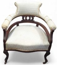An Edwardian mahogany framed tub chair, upholstere