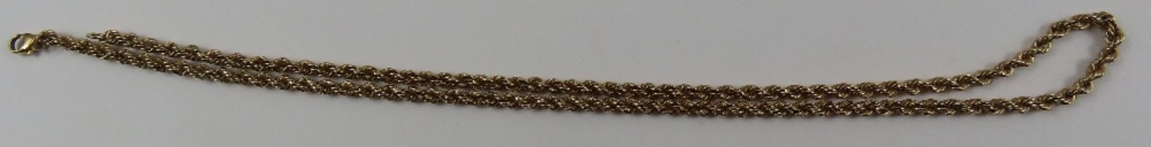 A 9ct gold solid rope chain, 45cm long, 15.2g gros