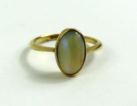An opal single stone ring, marked '18ct', finger s
