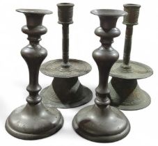 A pair of 19th Century pewter candlesticks 21cms h