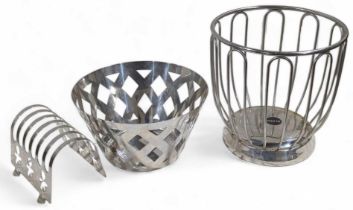 Two Alessi, Italy, stainless steel baskets and a t