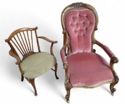 A Victorian button back nursing chair together wit