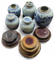 Five assorted Chinese ginger jars, three with cove