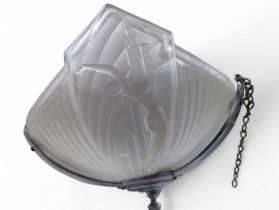 An Art Deco moulded frosted glass pendant light sh