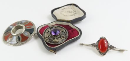 A Victorian silver and agate Scottish brooch, a si