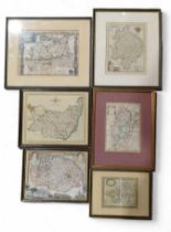 Six framed 19th Century hand coloured engraved map