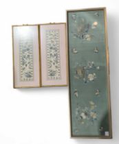 A pair of Chinese silk embroidered sleeve panels,