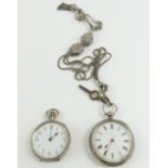 A small silver open faced pocket watch, together w