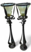 A pair of decorative lamp fittings having Art Nouv