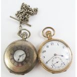 A silver J W Benson half hunter pocket watch, a si