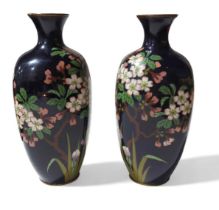 A pair of Japanese cloisonne vases decorated with
