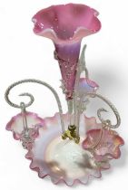 A Victorian pink and shaded white glass epergne ha