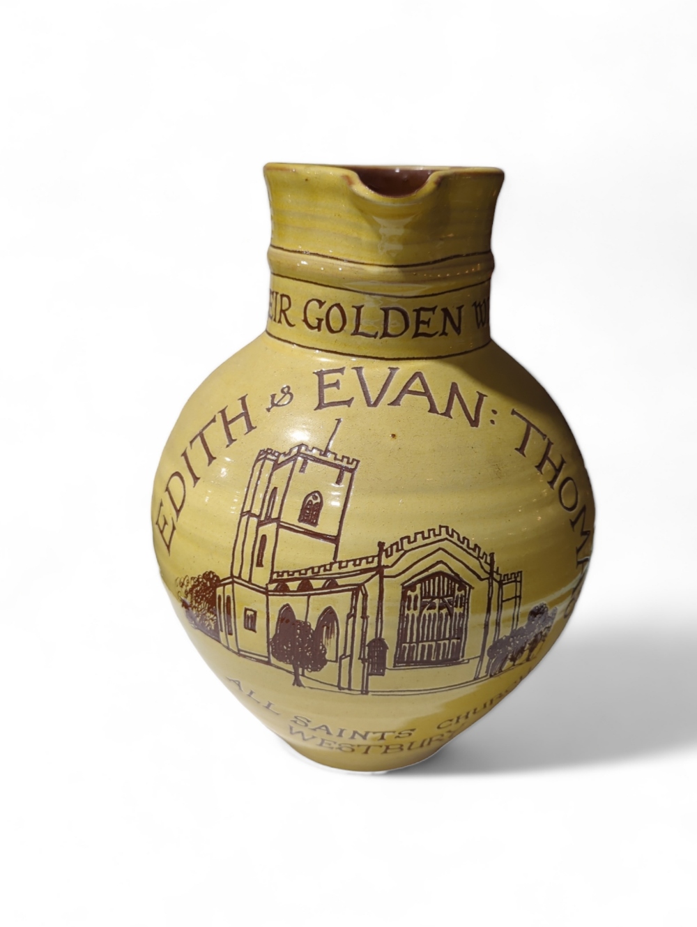 A Golden Wedding celebration jug, terracotta with - Image 2 of 4