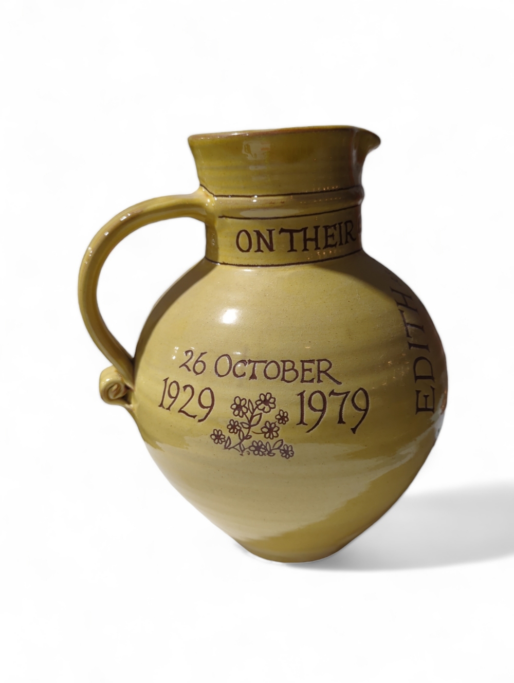 A Golden Wedding celebration jug, terracotta with - Image 4 of 4