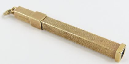 A 9ct gold toothpick, patterned throughout, 5.2cm